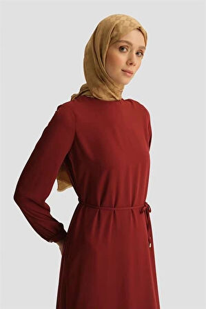 Armine İp Kemerli Elbise 25YT927 Bordo