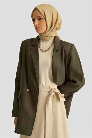 Armine Kruvaze Keten Ceket 25Y5917 Haki