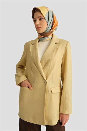 Armine Kruvaze Keten Ceket 25Y5917 Limon