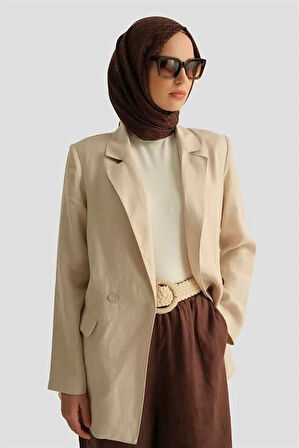 Armine Kruvaze Keten Ceket 25Y5917 Taş