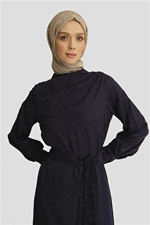 Armine Desenli Saten Elbise 25YT920 Lacivert