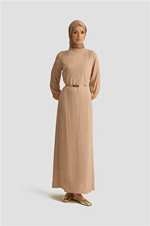 Armine Desenli Saten Elbise 25YT920 Vizon-Vizon
