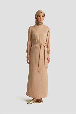 Armine Desenli Saten Elbise 25YT920 Vizon-Vizon