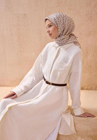 Belli Tivil Saf İpek Eşarp 4102-83 Gri Karışık Desen