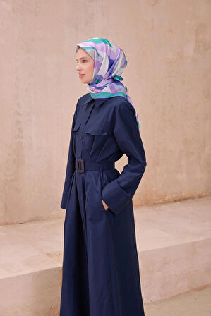 Belli Tivil Saf İpek Eşarp 4108-83 Mor Karışık Desen