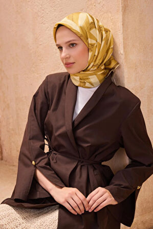 Belli Tivil Saf İpek Eşarp 4123-35 Sarı Karışık Desen 