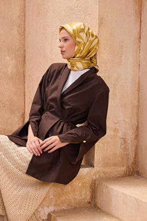 Belli Tivil Saf İpek Eşarp 4123-35 Sarı Karışık Desen 