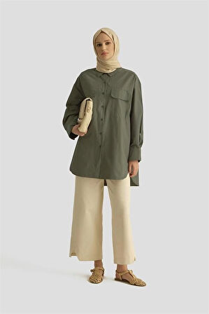 Armine İki Cepli Oversize Gömlek 25YH3443 Haki