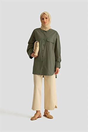 Armine İki Cepli Oversize Gömlek 25YH3443 Haki