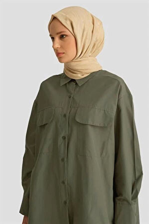 Armine İki Cepli Oversize Gömlek 25YH3443 Haki