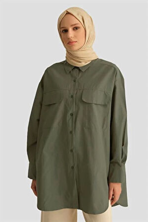 Armine İki Cepli Oversize Gömlek 25YH3443 Haki