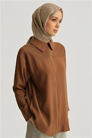 Armine File Detaylı Tunik 25YD4228-1 Kahverengi