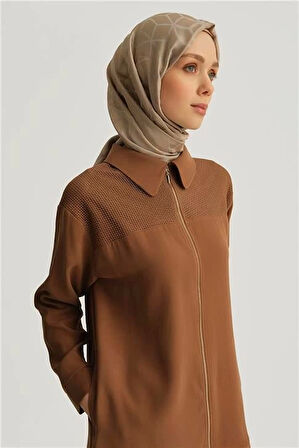 Armine File Detaylı Tunik 25YD4228-1 Kahverengi