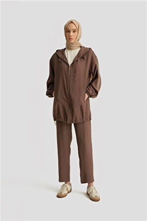 Armine Modal Trok Baskılı Tunik 25YD4240-1  Kahverengi