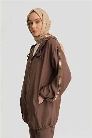 Armine Modal Trok Baskılı Tunik 25YD4240-1  Kahverengi