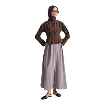 Kadın Düğme Detaylı Kloş Etek 25YT113