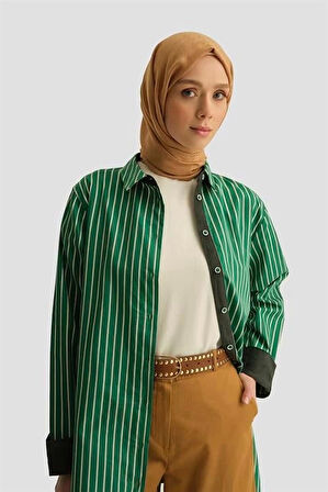 Armine Çizgili Tunik ORTD9438 Haki