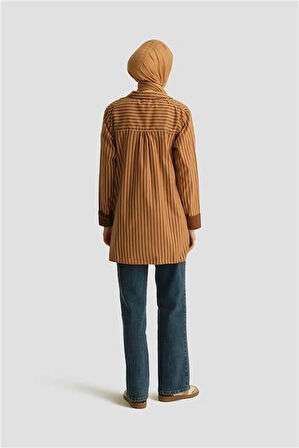 Armine Çizgili Tunik ORTD9438 Mocha