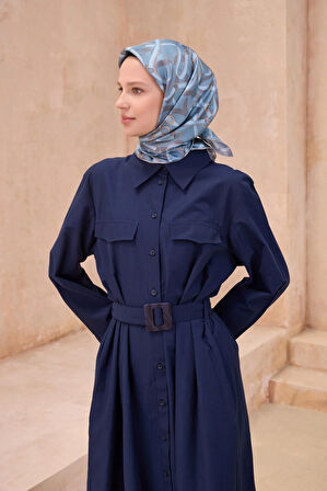 Belli Tivil Saf İpek Eşarp 4125-31 Mavi Karışık Desen