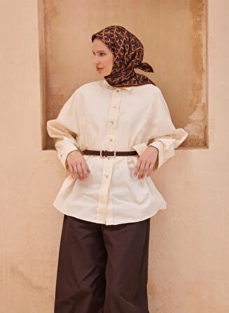 Belli Tivil Saf İpek Eşarp 4102-02 Kahverengi Karışık Desen