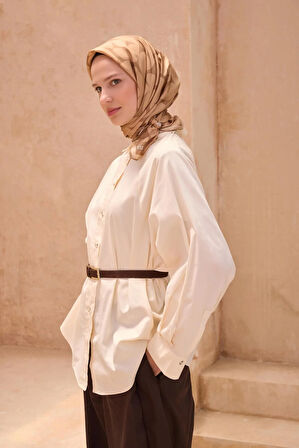 Belli Tivil Saf İpek Eşarp 4117-01 Krem Karışık Desen 