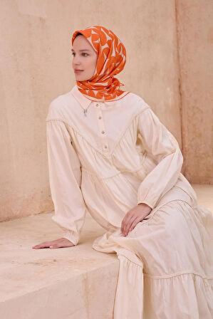 Belli Tivil Saf İpek Eşarp 4117-31 Turuncu Karışık Desen 