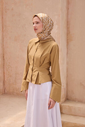 Belli Tivil Saf İpek Eşarp 4118-05 Hardal Sarı Karışık Desen