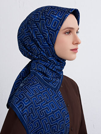 Belli Tivil Saf İpek Eşarp 4118 - 81 Lacivert Soyut Desen