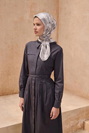 Belli Tivil Saf İpek Eşarp 4123-60 Gri Karışık Desen 