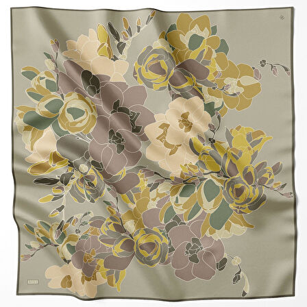 Belli Tivil İpek Eşarp 4127-30 Yeşil Karışık Desen 