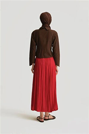 Armine Kırışık Saten Etek  25YH5601 Kırmızı
