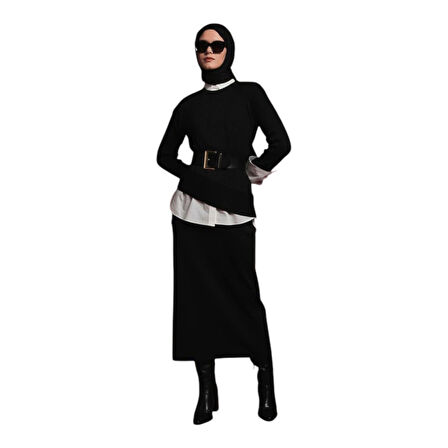 Asimetrik Kesim Çizgi Detaylı Etekli Takım 25YTD6119