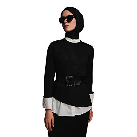 Asimetrik Kesim Çizgi Detaylı Etekli Takım 25YTD6119