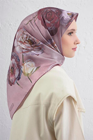 Armine Sura Saf İpek Eşarp 9419 - 05 Pembe Karışık Desen
