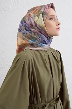 Armine Tivil Saf İpek Eşarp 9403 - 07 Vizon Karışık Desen