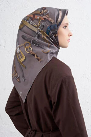 Armine Sura Saf İpek Eşarp 9422 - 07 Gri Karışık Desen