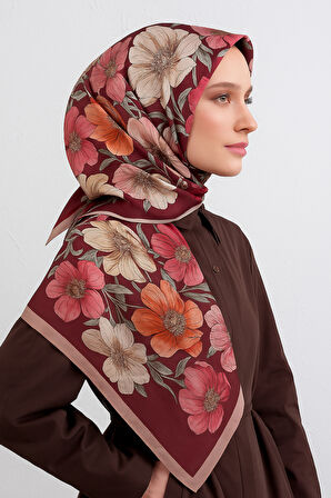 Armine Tivil Saf İpek Eşarp 9403 - 02 Bordo Karışık Desen