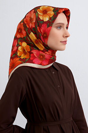 Armine Tivil Saf İpek Eşarp 9403 - 01 Turuncu Karışık Desen