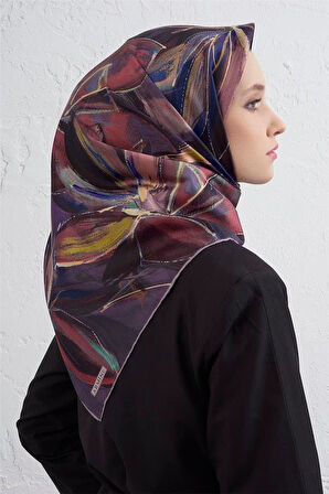 Armine Sura Saf İpek Eşarp 9406 - 34 Mor Çiçek Desen
