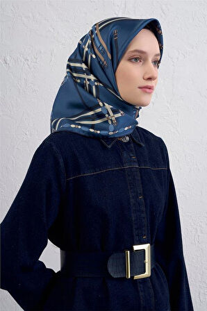 Armine Tivil Saf İpek Eşarp 9407 - 33 Mavi Karışık Desen