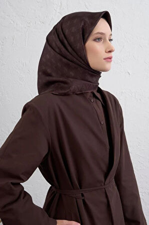 Armine Sura Saf İpek Eşarp 9412 - 84 Kahverengi Karışık Desen