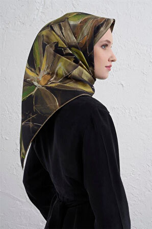 Armine Tivil Saf İpek Eşarp 9406 - 05 Yeşil Karışık Desen