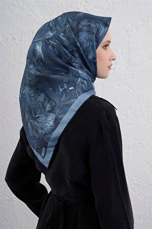 Armine Sura Saf İpek Eşarp 9409 - 34 Mavi Karışık Desen