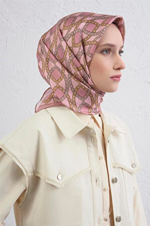 Armine Sura Saf İpek Eşarp 9410 - 05 Pembe Karışık Desen