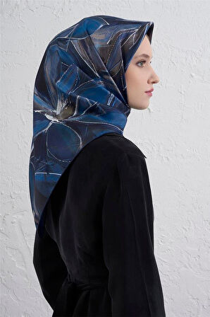 Armine Sura Saf İpek Eşarp 9406 - 83 Mavi Karışık Desen