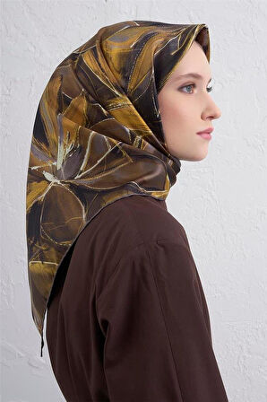 Armine Sura Saf İpek Eşarp 9406 - 82 Sarı Karışık Desen