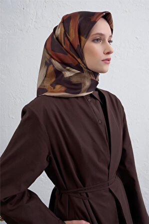 Armine Sura Saf İpek Eşarp 9413 - 35 Kahverengi Karışık Desen
