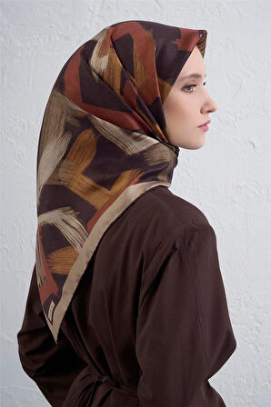 Armine Sura Saf İpek Eşarp 9413 - 35 Kahverengi Karışık Desen