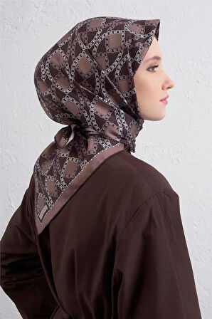 Armine Sura Saf İpek Eşarp 9410 - 87 Kahverengi Karışık Desen