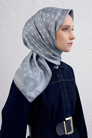 Armine Sura Saf İpek Eşarp 9412 - 80 Mavi Karışık Desen